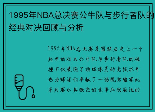 1995年NBA总决赛公牛队与步行者队的经典对决回顾与分析