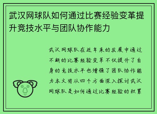 武汉网球队如何通过比赛经验变革提升竞技水平与团队协作能力
